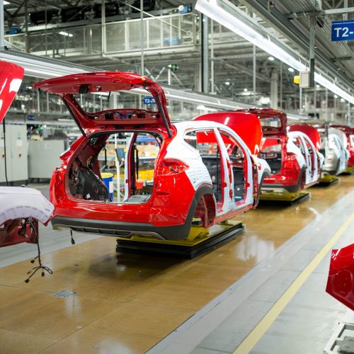 Modern automatized car production in a factory